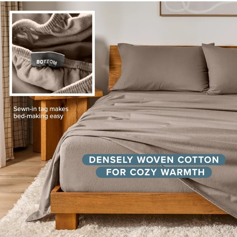 Bare Home Flannel Sheet Set 100% Cotton, Velvety Soft Heavyweight - Double Brush